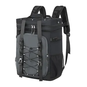 Large capacity insulated cooler backpack for outdoor picnic, travel, and camping. Black grey.