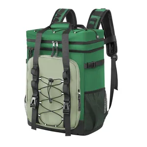 Green insulated cooler backpack large capacity waterproof picnic bag for outdoor travel camping