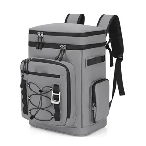 Multi-functional gray insulated cooler backpack for outdoor picnic and travel waterproof design.