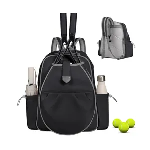 Waterproof black tennis backpack with racket compartment, ideal for pickleball and sports gear.
