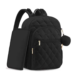 Vista detallada de la mochila cambiador acolchada negra con cambiador a juego incluido.