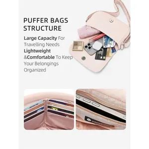 Women's Lightweight Nylon Quilted Crossbody Bag Small Puffer Shoulder Tote Bag With Multiple Pockets