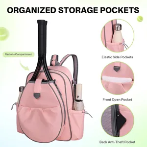 Waterproof women tennis backpack for pickleball and badminton, stylish pink sports racket bag.
