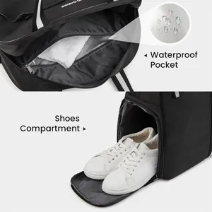Waterproof tennis and pickleball sports backpack with separate shoes compartment for outdoor gym.