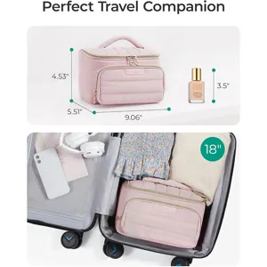 Fluffy Quilted Cosmetic Bag Large Capacity Travel Makeup Pouch Waterproof Toiletry Bag With Handle And Double Zipper