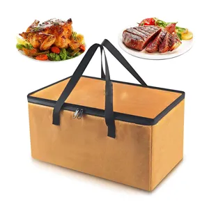 Large capacity insulated BBQ cooler bag for outdoor camping, meat smoking and picnic food storage.
