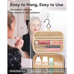 Large capacity hanging toiletry bag for women, perfect for travel, makeup, and cosmetics storage.