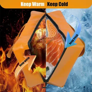 Portable thermal insulated bag detail showing dual hot and cold food preservation features.