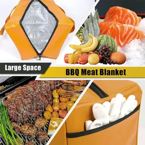 Portable BBQ meat insulated bag with thermal foil lining, large capacity for outdoor cooking.