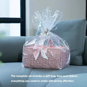 Panier de rangement matelassé pour couches de bébé rose avec sac cadeau et ruban pour chambre