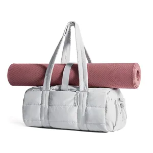 Women puffy quilted gym duffel bag with yoga mat holder minimalist travel crossbody bag