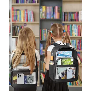 Clear school backpack durable transparent PVC bookbag with large capacity and front pocket