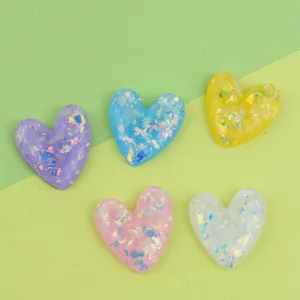 Colorful Resin Heart Charms Holographic Glitter Confetti DIY Phone Case Accessories