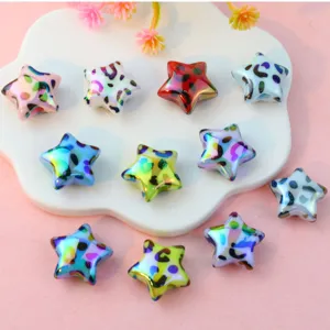 Acryl Pentagramm Lose Perlen Leopardenmuster Schillernd Galvanisiert Stern Form DIY Schmuck Handwerk Zubehör Material