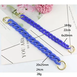 Blue acrylic chain strap with gold rings, DIY bag accessory replacement handle charm.