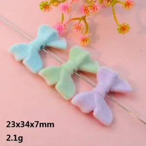 Fluffy bow through-hole beads flocked DIY jewelry making charms cute accessories craft supplies