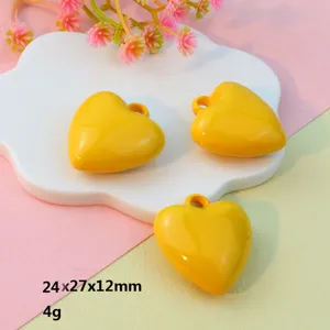 Yellow puffy heart charms pendant 24x27mm DIY necklace keychain jewelry making parts