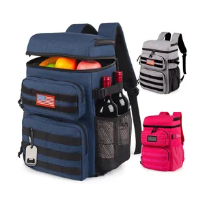 Tactical insulated cooler backpack with Molle webbing and large capacity for outdoor travel.