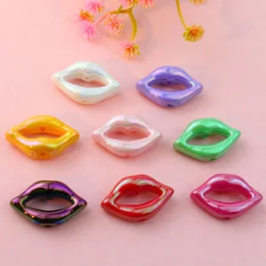 Colorful Acrylic Lip Shape Loose Beads Straight Hole DIY Jewelry Beading Material Craft Accessories