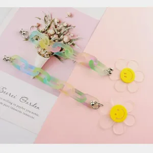 Sunflower acrylic chain strap detail view, fresh colorful bag accessory and crossbody strap.