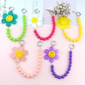 Large Acrylic Smiley Face Sunflower Phone Chain Beaded Bag Handbag Strap Phone Case Decorative Hanging Pendant Jewelry