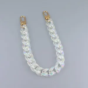 Iridescent acrylic chain bag strap with gold clasps, perfect for crossbody replacement.