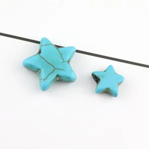 DIY turquoise star beads detail, cracked blue green gemstone loose charms for necklace bracelet making.
