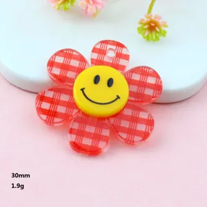 Ciondolo fiore quadri rossi viso smiley acrilico accessorio creazione gioielli 30mm