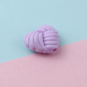 Purple twisted heart acrylic bead detail, smooth drilled hole for DIY jewelry making accessories.