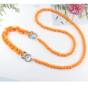 Orange acrylic chain bag strap, bead chain cross-body shoulder strap accessory for women stylish.