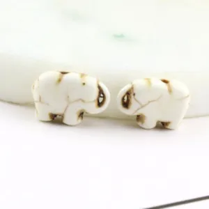 White cracked stone elephant loose beads detail view for DIY handmade bracelet necklace charms