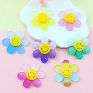 Ciondolo Girasole in Acrilico Glitter Sfumato Fascino Faccina Sorridente Floreale Accessori per Creazione Gioielli Fai da Te