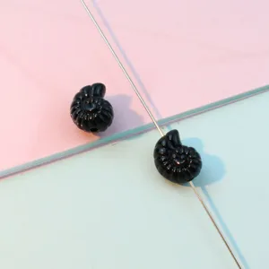 Black acrylic conch shell beads for DIY jewelry making, smooth straight hole charm beads.