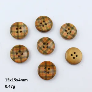 Botones redondos de madera de camelia con clásico patrón de cuadros 15x15x4mm accesorios de costura.