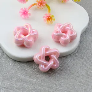 Pink iridescent hollow star acrylic loose beads DIY handmade jewelry making accessories phone chain