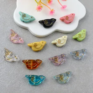 Vintage Gold Painted Acrylic Bird Loose Beads DIY Jewelry Making Craft Necklace Bracelet Accessories Supply