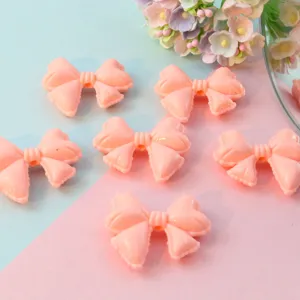 Cute pink acrylic bow beads, large loose charm for DIY phone chains, jewelry making materials.