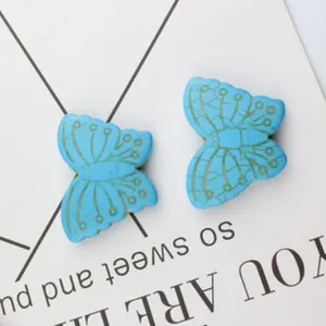 Blue turquoise butterfly loose beads for DIY jewelry making, 2pcs gemstone pendants.