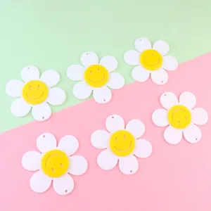 Acrylic Sunflower Smiley Face Pendants Double Layer Flower Charms DIY Jewelry Making Accessories