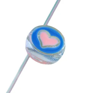 21mm transparent round acrylic loose bead with pink heart design for DIY phone charm jewelry