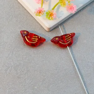 Red gold-painted acrylic bird loose beads, straight hole DIY jewelry making accessories.