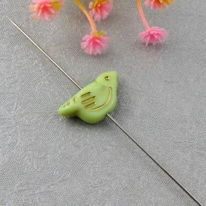 Acrylic bird bead gold painted straight hole loose bead DIY jewelry making accessory detail.