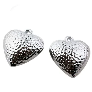 Silver plated acrylic puffy heart pendants with hammered texture for DIY jewelry making
