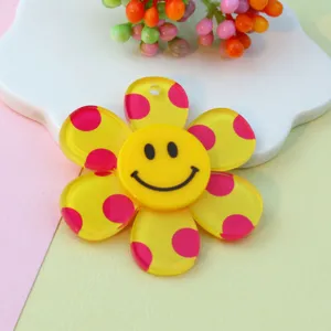 Acrylic smiley flower pendant charm diy jewelry making cute yellow pink polka dot accessory