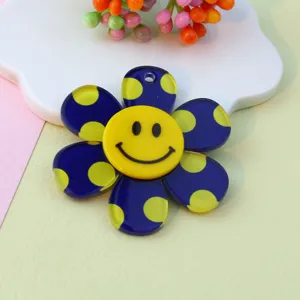 Double-layer acrylic smiley sunflower pendant charm DIY accessories for jewelry making crafts