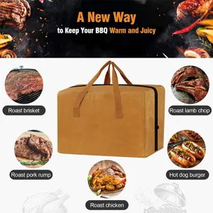Portable BBQ insulated bag large capacity picnic food warmer bag with zipper brown canvas.