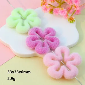 Flocked five-petal flower acrylic loose beads through-hole DIY jewelry craft 33x33x6mm