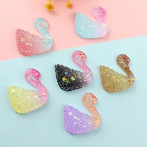 Colorful Gradient Glitter Swan Resin Flatbacks DIY Hair Clip Phone Case Refrigerator Sticker Shoe Hat Accessories Craft Supplies