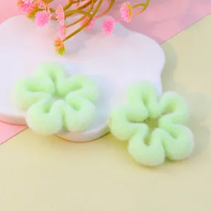 Light green flocked five-petal flower loose beads, perfect for DIY jewelry making and crafting.