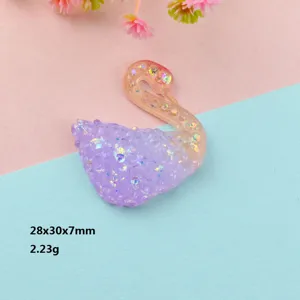 Colorful gradient glitter swan resin cabochon for DIY phone case hair clip craft accessories